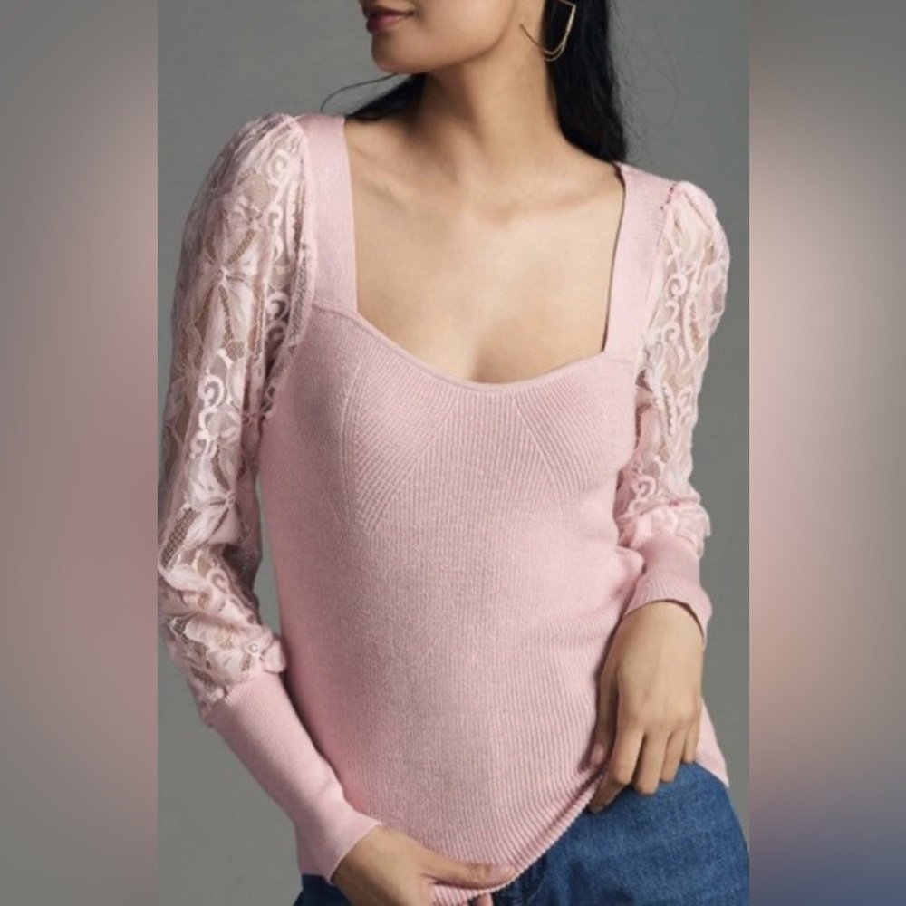 Anthropologie Lace Sleeve Sweater Sz XS